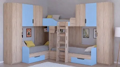 Трехъярусная кровать Трио 3 со шкафами #кровать #трехъяруснаякровать #детскаямебель
